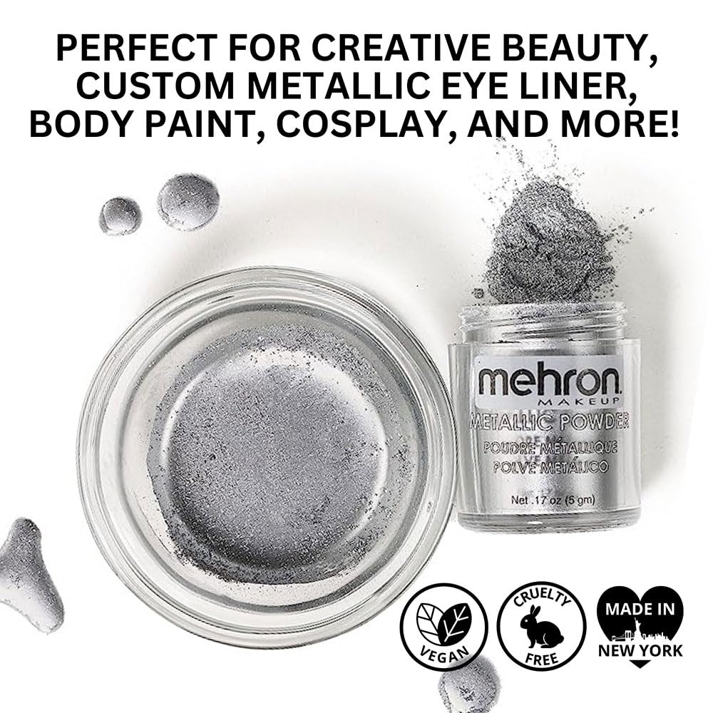 Mehron Makeup Metallic Powder (.17 oz) with Mixing Liquid (1 oz) (Silver)