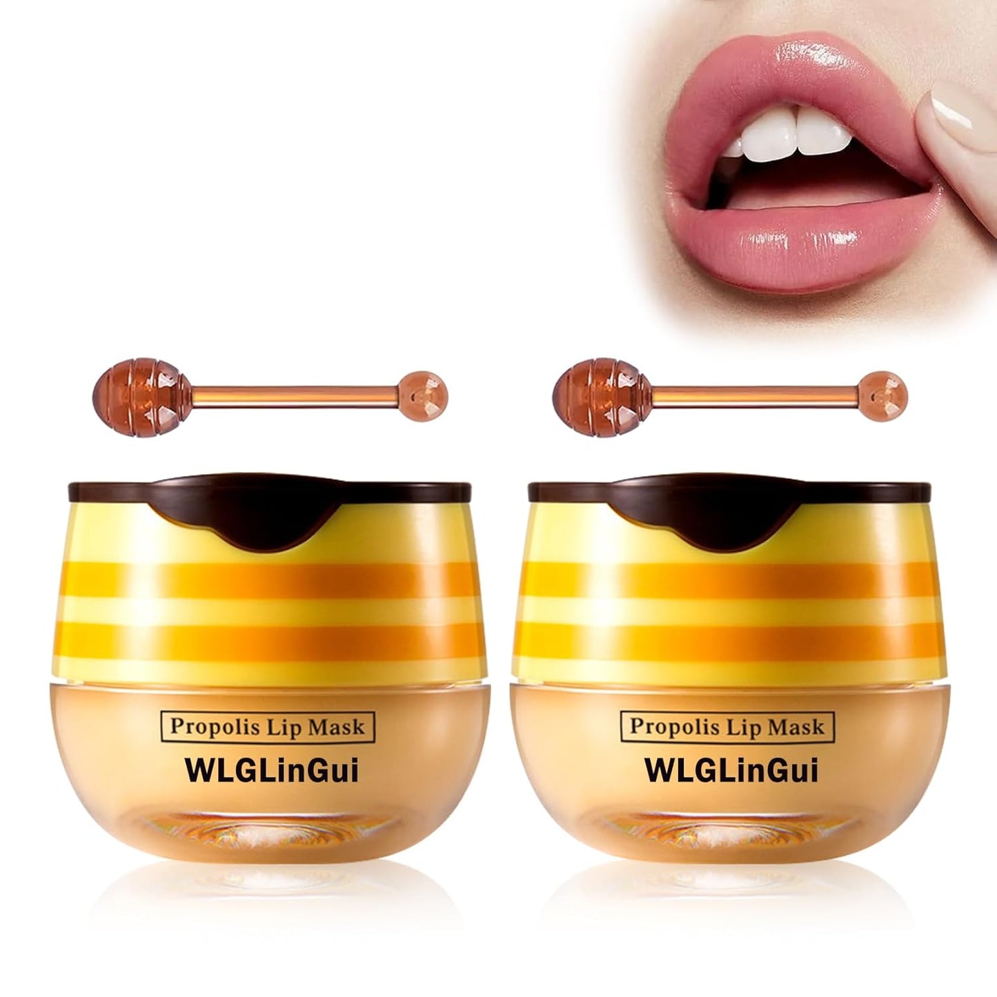 2PCS Bee Lip Balm Honey Pot,Hydrating Lip Moisturizer Cute Honey Pot Lip Balm Lip Scrubs Exfoliator with Wand,Moisturizing Exfoliating Overnight Propolis Lip Sleeping Mask for Men & Women