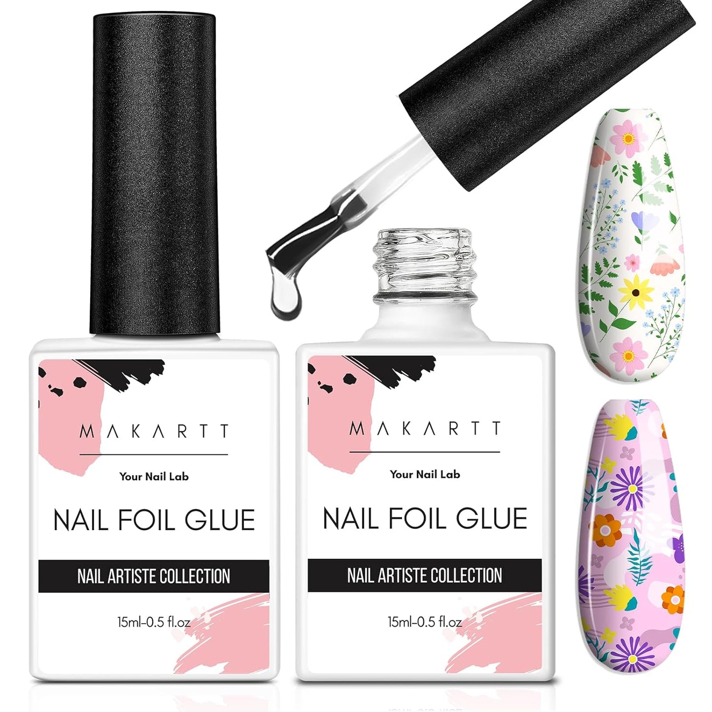 Makartt Nail Foil Glue Gel for Nail, Foil Gel Transfer for Nails Art Stickers Strong Adhesion Foil Transfer Gel Soak Off Nail Foil Kit Gel Nail Glue Manicure Salon DIY UV Lamp Required 15ML 2pcs
