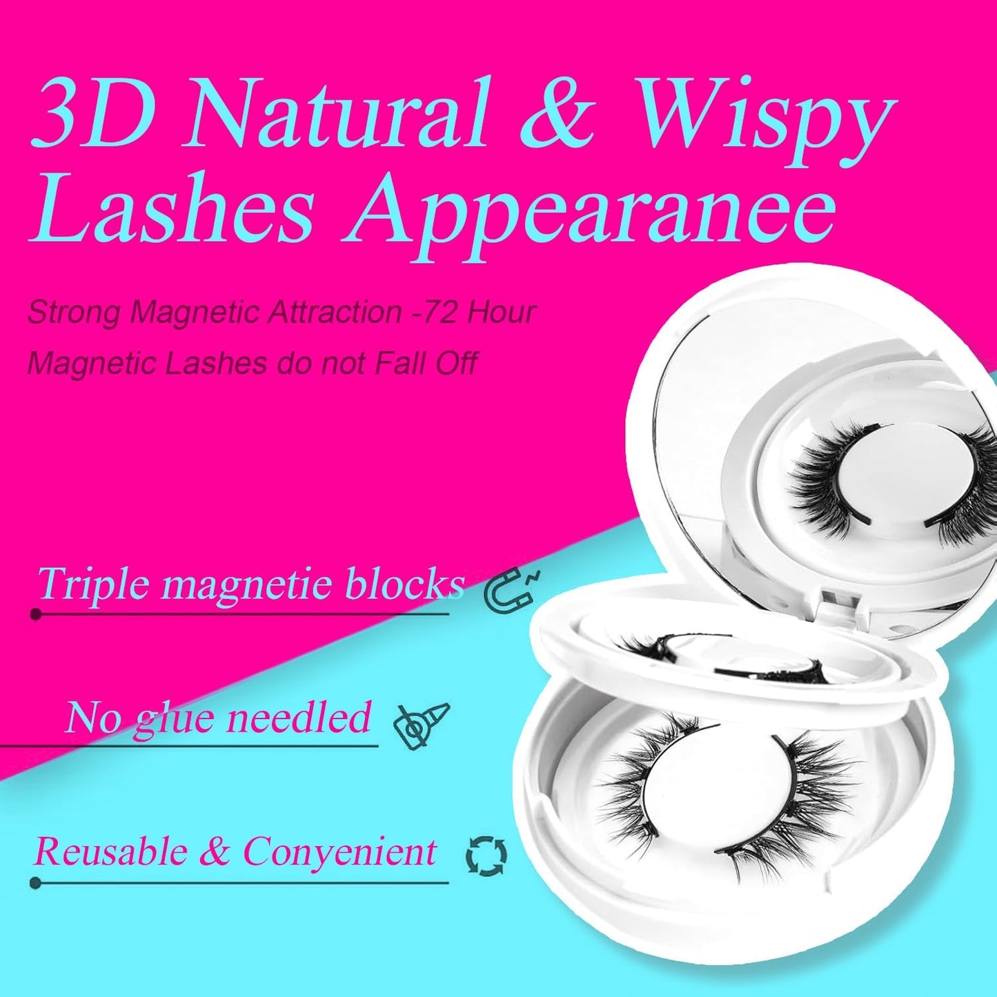 Elara Craft Magnetic Eyelashes with Applicator, Magnetic Eyelashes Without Eyeliner，Reusable Glue-Free Natural Look Eyelashes Kit Easy to Wear and Remove