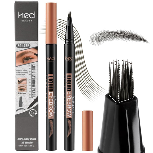 Microblading Eyebrow Pen - Waterproof Liquid Eyebrow Pencil with Angled Eyebrow Brush, Shapes & Fills Hair-Like Looking Brows, Lasts All-Day,Eye brow Pencil for Women and Girls Makeup,Soft Black