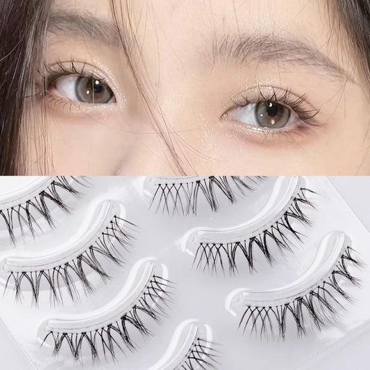 Miz Barn Daily Natural Look False Eyelashes, 4 Pairs Soft Lightweight Comfortable Short Lashes Clear Band Handmade False Eyelashes (W-7)