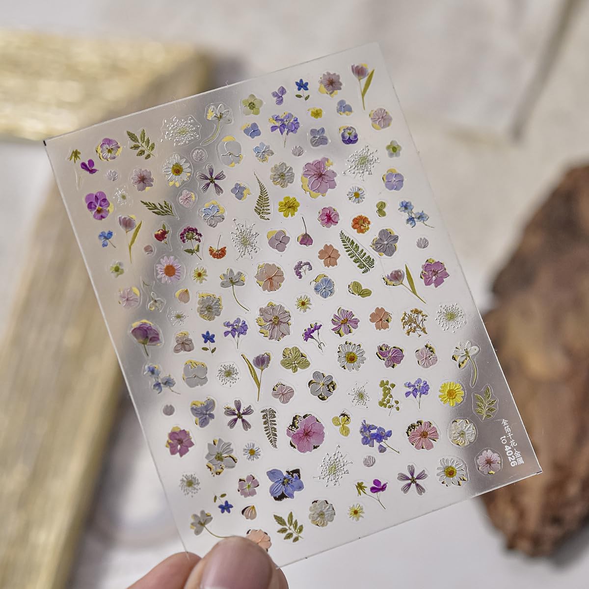 Flower Nail Stickers for Nail Art Floral Nail Decals with Gold Accent,Mini Flower Stickers for Nails Design 3D Self Adhesive Nail Supplies & Decorations for Women Girls,1 Sheet DIY Manicure Decor