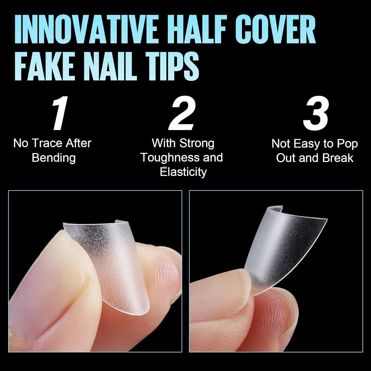 TOMICCA Short Coffin Nail Tips, 510Pcs Acrylic Half Cover Nail Tips, 12 Sizes No C Curve Full Matte Gel Nail Extension Tips for Beginner and Professional