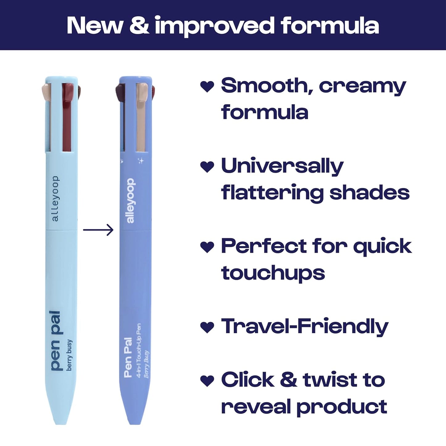 Alleyoop Pen Pal Touch-Up 4-in-1 Makeup Pen, Berry Busy (Medium - Deep) - Travel Make Up Set with Eyeliner, Brow Pencil, Highlighter & Lip Liner - High-Pigment Formula, Easy & Smooth Application