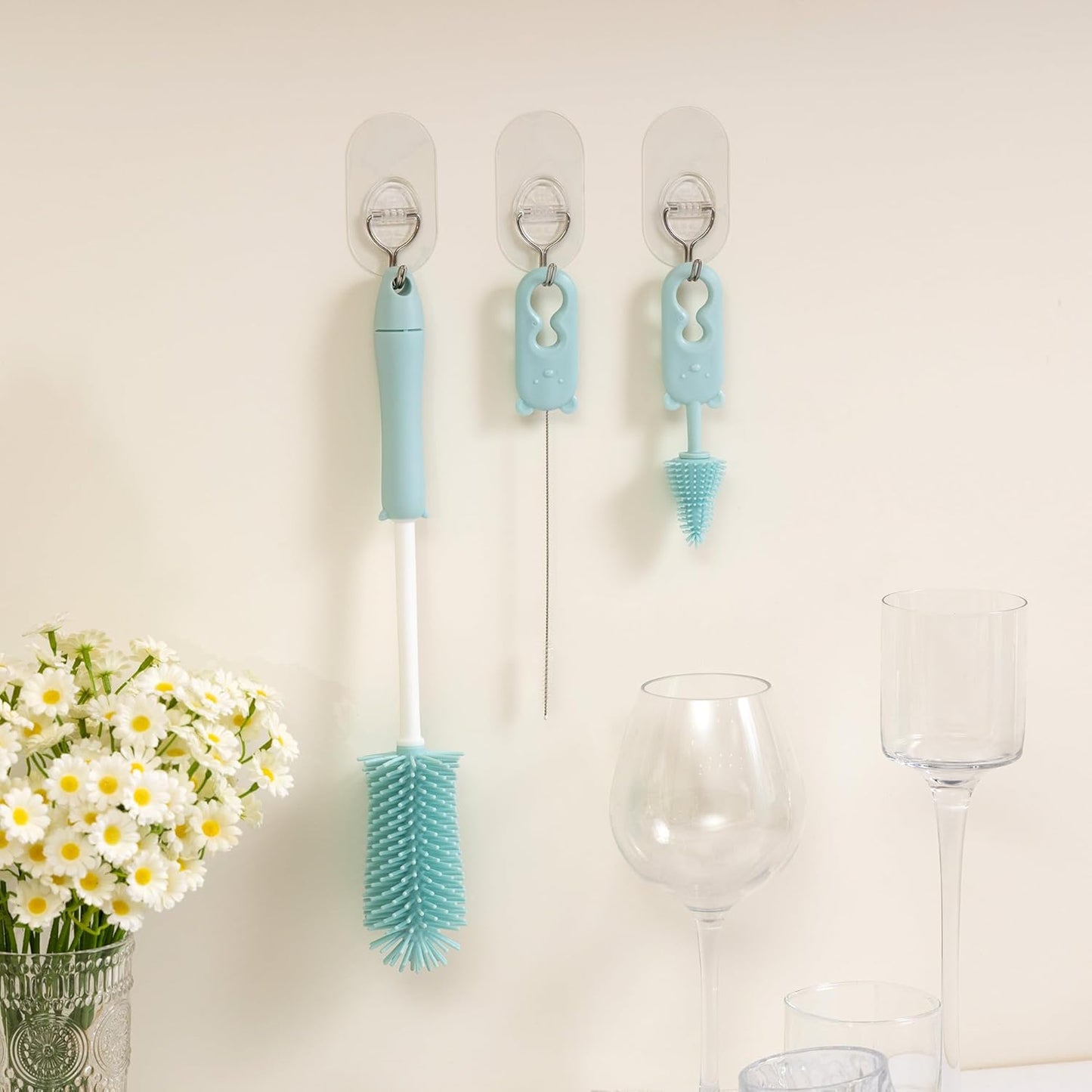 Silicone Bottle Cleaning Brush, 13.4in Long Handle Water Cup Bottles Cleaner for Baby Bottles, Stanley Mug, Sports Bottle, Glass Vase, with a Tiny Cup Lid Gap Cleaning Brush, z Blue