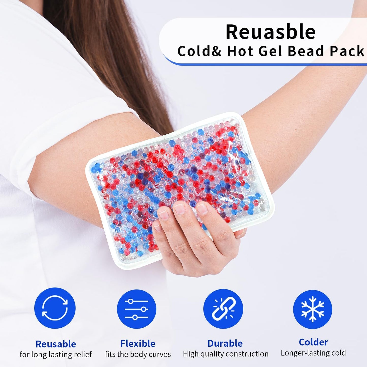 Gel Beads Ice Pack Ice Bag with Strap-1 Pack Reusable Hot & Cold Pack Compress for Knee, Shoulder, Foot, Back, Ankle, Neck, Hip, Elbow, Wisdom Tooth-7.76''x4.93''