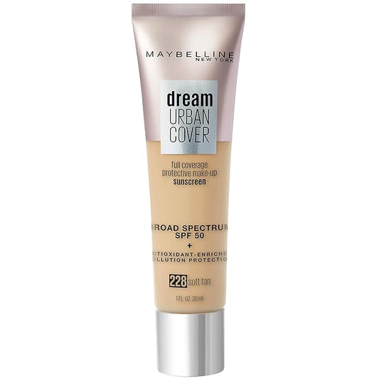 Maybelline Dream Urban Cover Flawless Coverage Foundation Makeup, SPF 50, Soft Tan