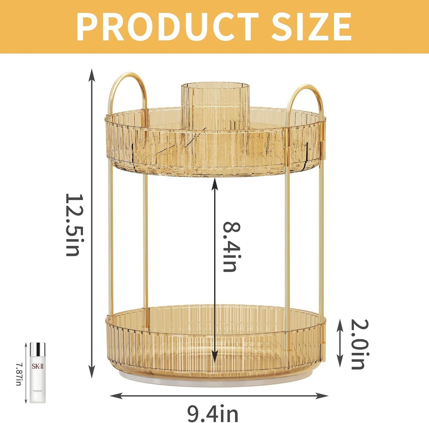 360 Rotating Makeup Organizer - Large-Capacity Skincare & Makeup Storage with 2-Tier Perfume Organizers, Cosmetic Dresser & Makeup Brush Holder - Fits Bedroom, Bathroom, Vanity Shelf & Countertop