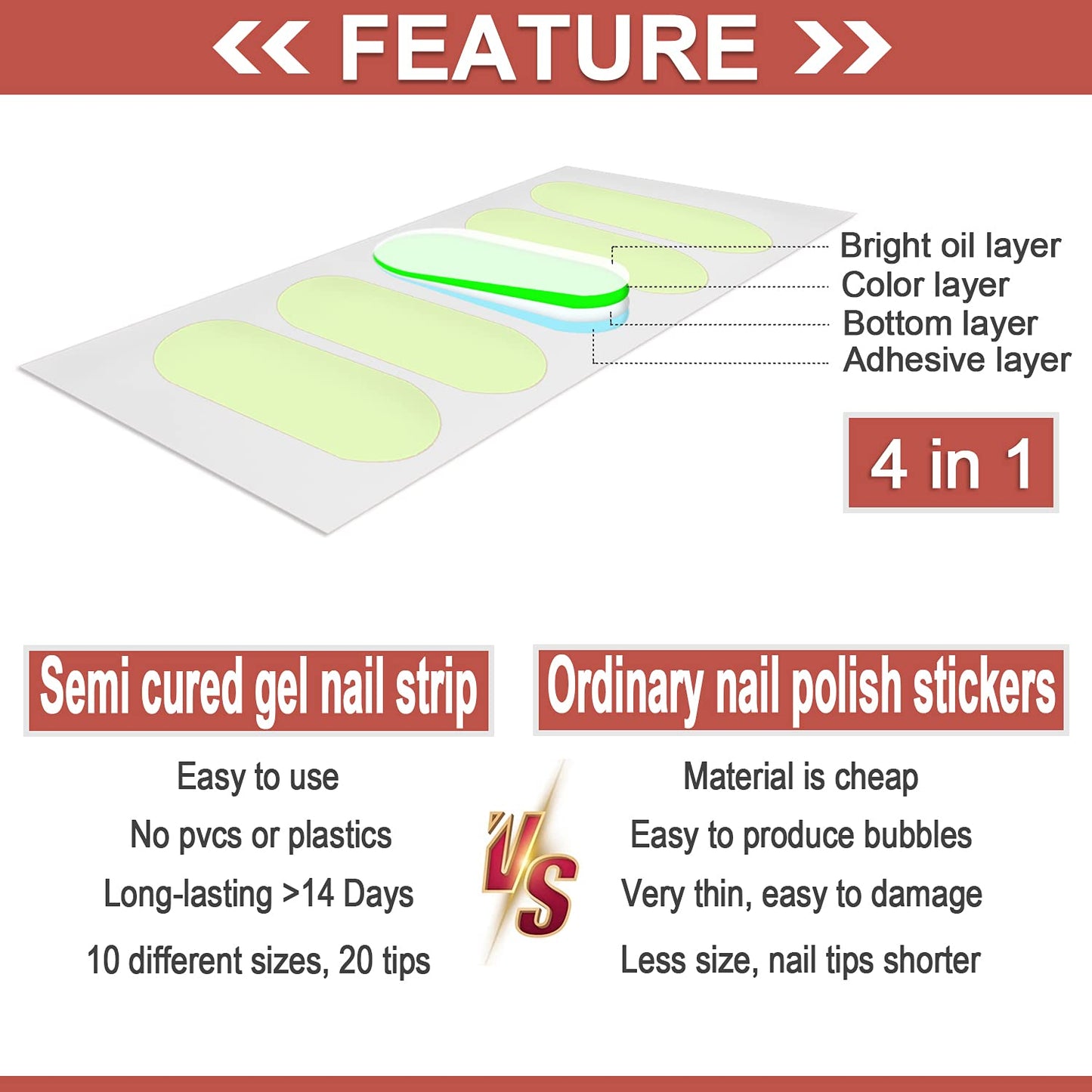 WOKOTO 20 Tips Pink Marble Design Semi-Cured Real Gel Nail Polish Strips Wraps Set With Nail File And Wood Stick On Full Press On Nail Stickers For Women Girls Gel Nail Strips Set Nail Gel Wraps