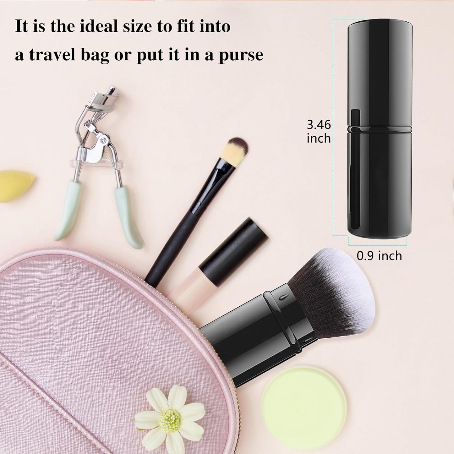 Falliny Retractable Kabuki Makeup Brush, Travel Face Blush Brush, Portable Powder Foundation Sunscreen Brush with Cover for Blush, Bronzer, Buffing, Highlighter Flawless Powder Cosmetics