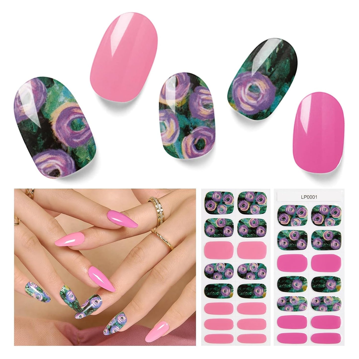 Semi Cured Gel Nail Strips, 30 pcs Stikers, Wraps, Salon-Quality, 2 Weeks Long Lasting Ice Age