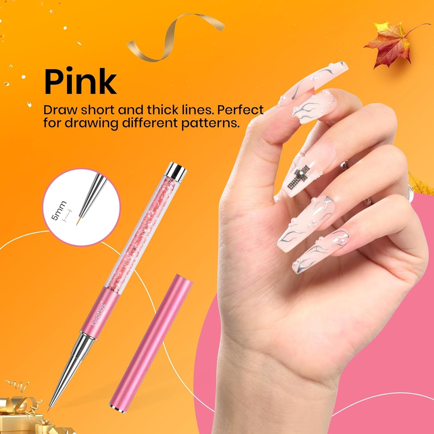 Beetles Gel Polish Nail Art Liner Brushes 5Pcs Painting Art Design Pen Set Diamond Application Rhinestone Handle Dotting Drawing Sizes 5 7 9 11 20mm Nail Design Gift for Women