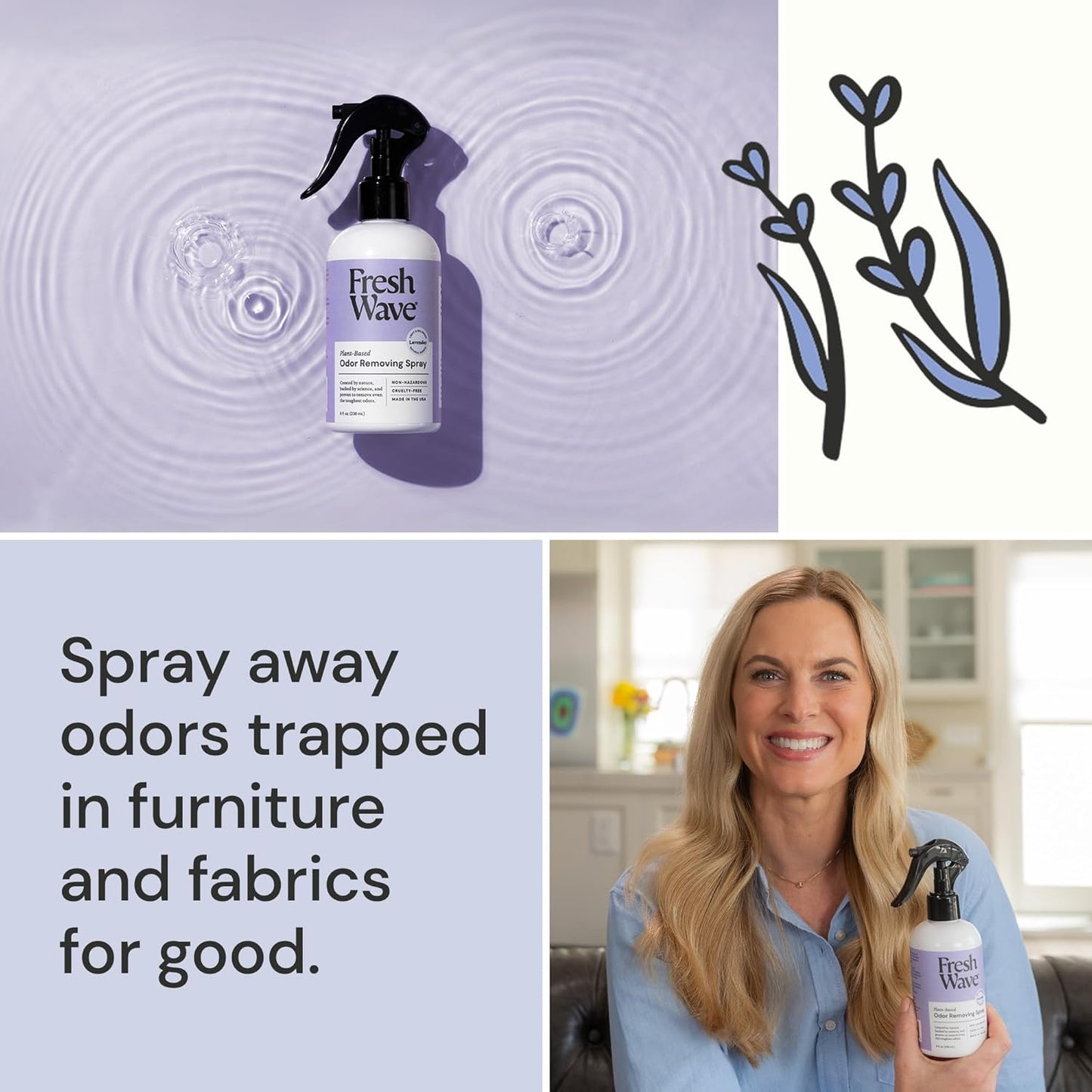 Fresh Wave Lavender Scent Odor Removing Spray, 8 fl. oz. | Pack of 2 | Odor Absorber for Home, Furniture, Fabrics & Trash | Safer Odor Relief