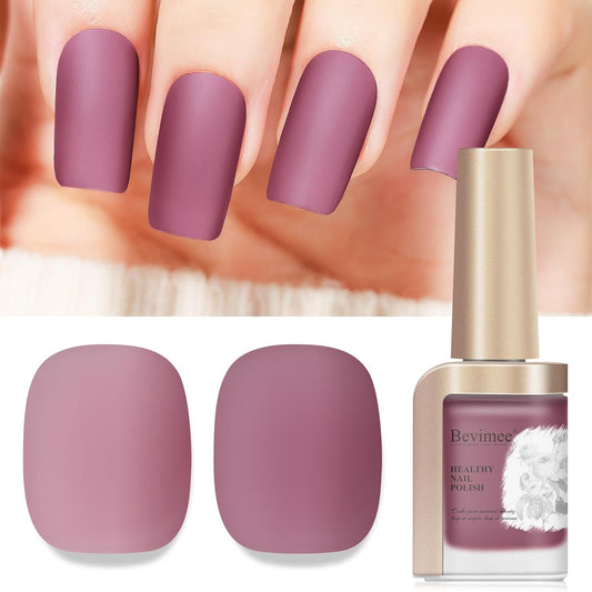 Matte Nail Polish, Air Quick Dry Nail Lacquer Matte Finish Effect, Long Lasting & Fast Drying Nail Pigment Velvet Nail Polish For Nail Art, Purplish Red12ml