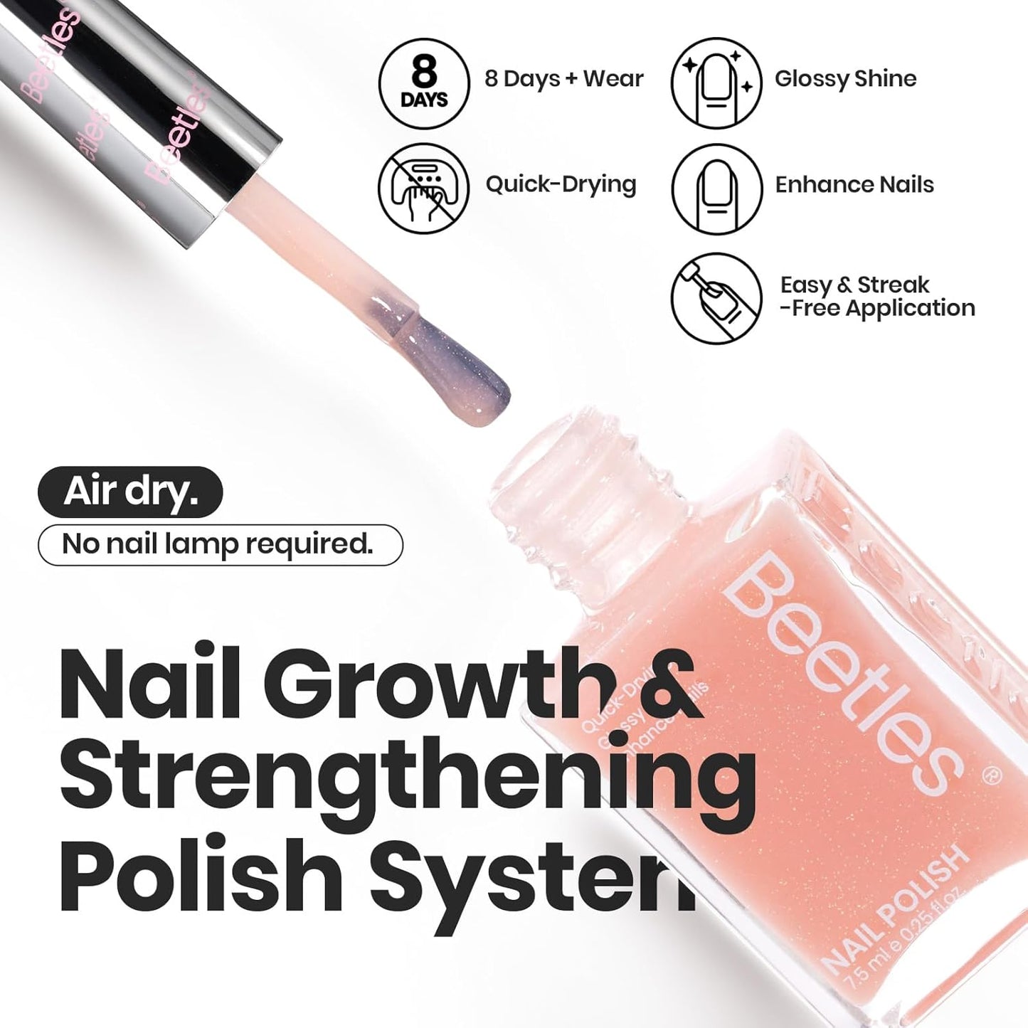 Beetles Nail Polish Set, 6 Colors Nude Nail Polish Kit Shimmer Nude Jelly Pink Champagne Mist Quick Dry Fingernail Polish Gifts for Women Salon DIY Manicure Kit