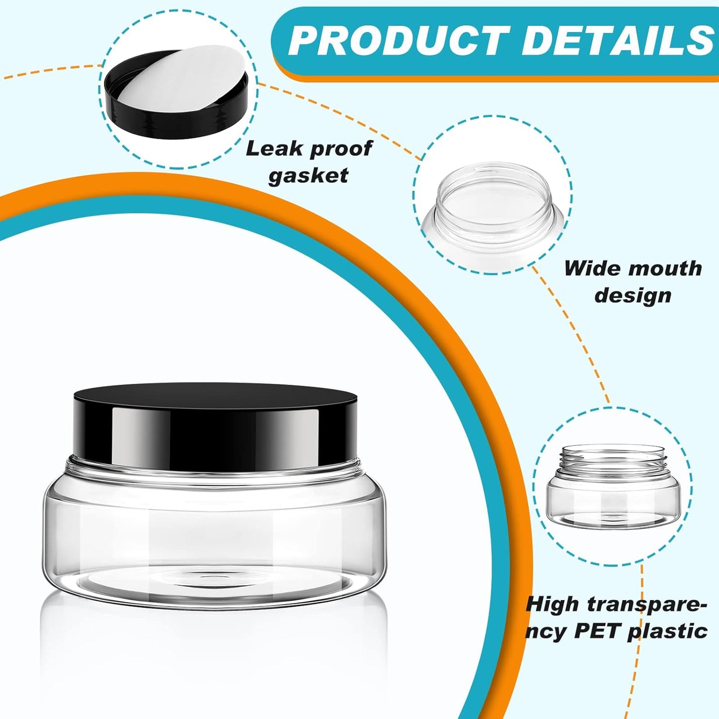 Tessco 24 Pack Plastic Jars with Lids Labels Empty Clear Plastic Jars Round Refillable Cosmetic Containers Body Butter Containers Bulk Sugar Scrub Bottle for Make Up(5 oz,Clear, Black)