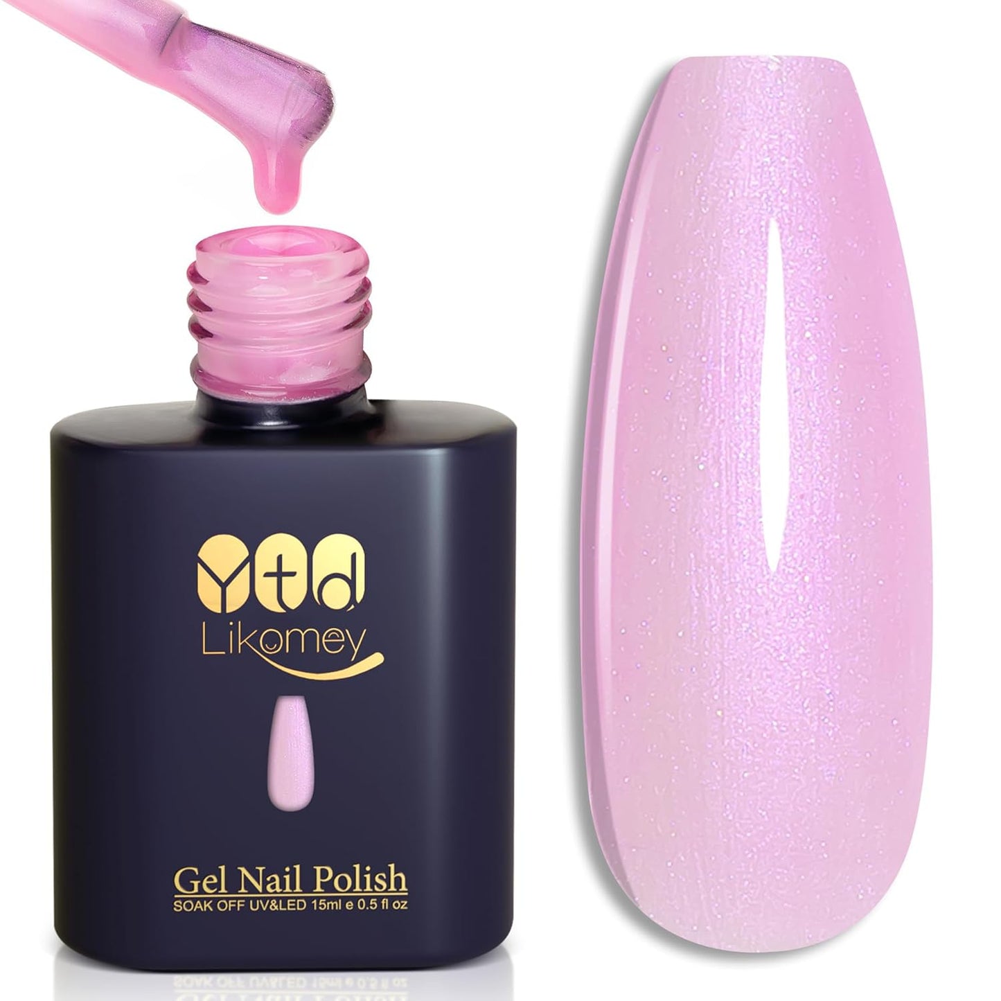 YTD Likomey Gel Nail Polish,15ml Pearlescent Light Pink Glitter Nails Gel,Fall Winter Pastel Pink Shimmer Shiny Sparkly Salon Home DIY Manicure UV Color Varnish,SF408