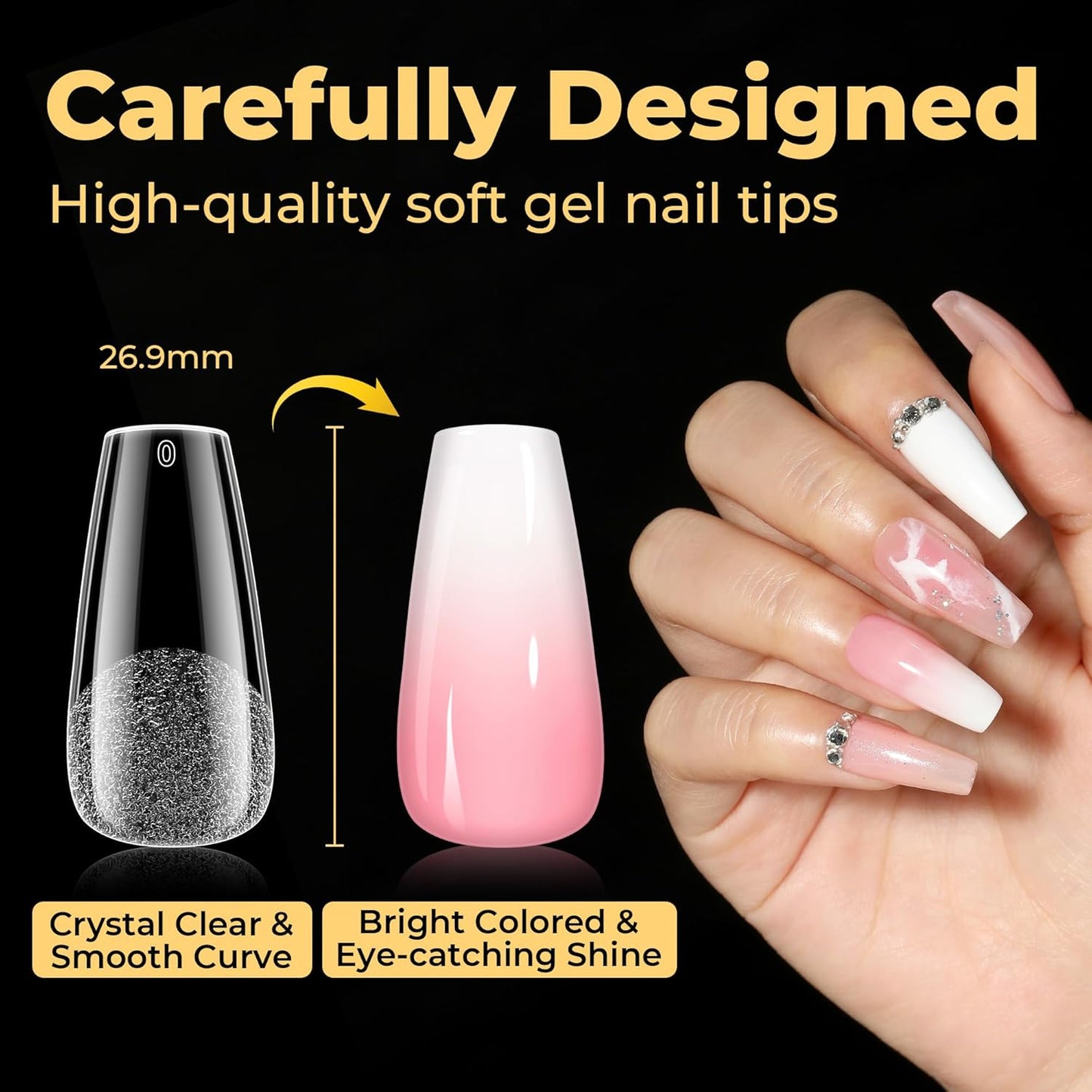 UNA GELLA Medium Coffin Nails Tips 600Pcs, Gel Nail Tips Coffin Pre Etched Press On Nails Fake Soft Gel Nail Tips For Nail Extension Ombre Stlye Art Home DIY Salon 12 Sizes