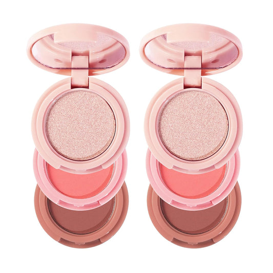 Makeup Eyeshadow Palettes, 3-in-1 Protable Multifunction Blush Highlighter Contour Palettes with 3 Trend Colors for Daily Natural Luster Makeup, Waterproof Long Lasting - 2 Pack #3