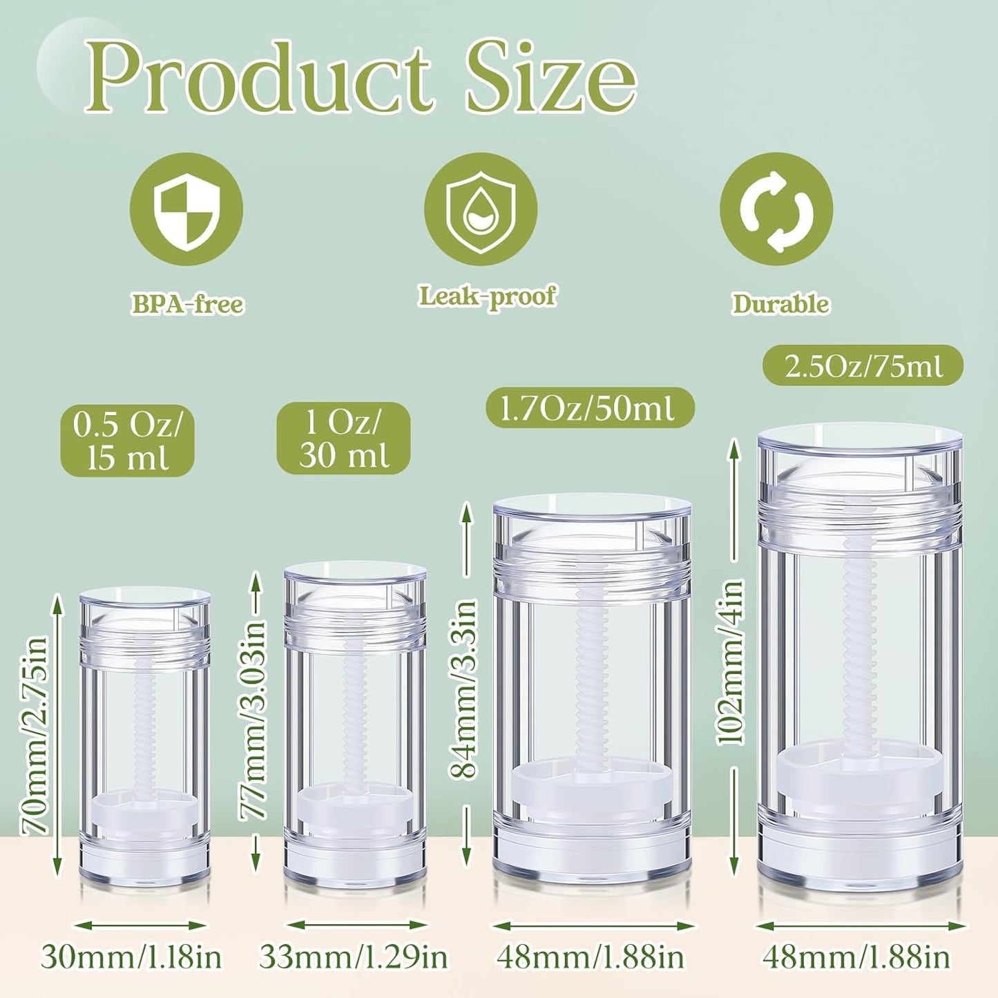 30 Pcs Empty Deodorant Containers Twist up Filling Stick Plastic Deodorant Container Refillable Bottles Bottomfill Round Lip Balm Tubes for Homemade DIY Lipstick Crayon(30 ml,Clear)