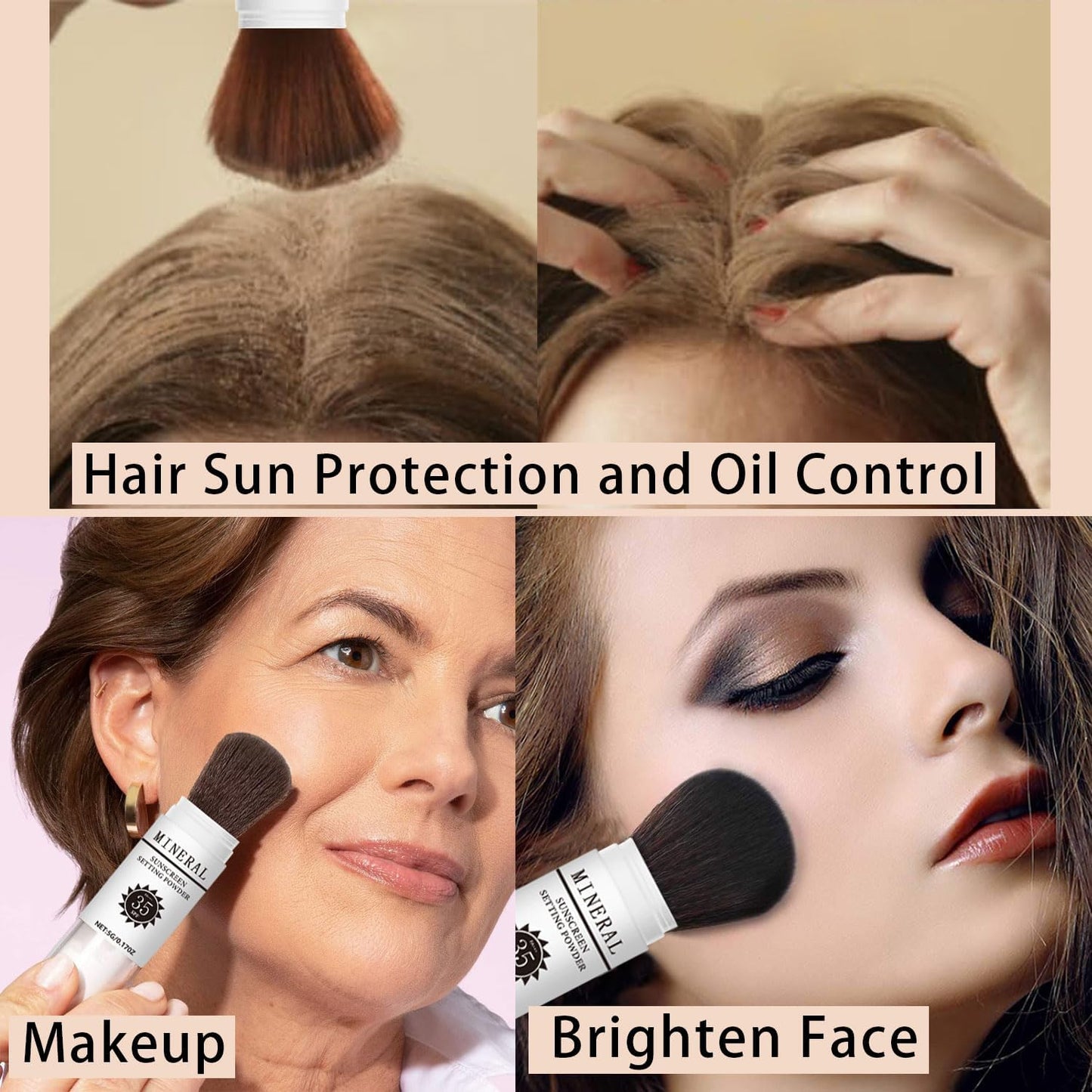 Sunscreen Setting Powder SPF 35, Mineral Brush Powder for Face & Scalp, Oil Control Natural Matte Finish Loose Powder Translucent Lasting Lightweight Breathable for All Skin (#05 Medium)