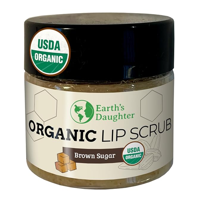 Organic Brown Sugar Lip Scrub – 0.7oz – USDA Organic Lip Exfoliator Scrub for Dry Lips - Fair Trade, Brown Sugar, Jojoba Oil, Beeswax, Coconut Oil - Lip Scrubber Exfoliator For Lip Care