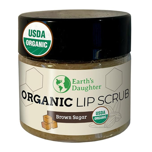 Organic Brown Sugar Lip Scrub – 0.7oz – USDA Organic Lip Exfoliator Scrub for Dry Lips - Fair Trade, Brown Sugar, Jojoba Oil, Beeswax, Coconut Oil - Lip Scrubber Exfoliator For Lip Care