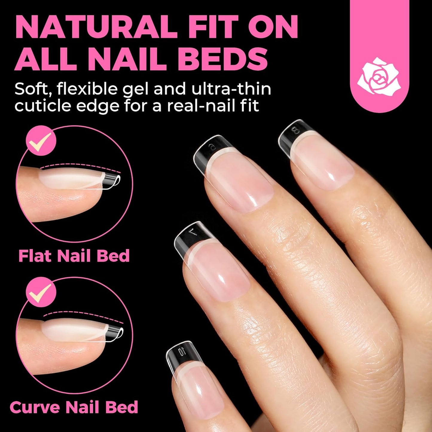 UNA GELLA Nail Tips Square: 504PCS Short Square Nail Tips Pre Etched Gel Fake Nails Tips, No C Curve For Women DIY Nail Extension French Style Salon Home Full Cover Soft Acrylic False Tips 12 Sizes