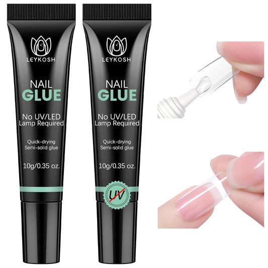 Nail Glue for Press Ons, 10s Fast-Drying No U V Light Needed - Upgrade Super Strong Semi Solid Nail Glue Last Up to 28+ Days & Easy to Remove, 10g*2 High Capacity Suitable for Fake & Acrylic Nail Tips