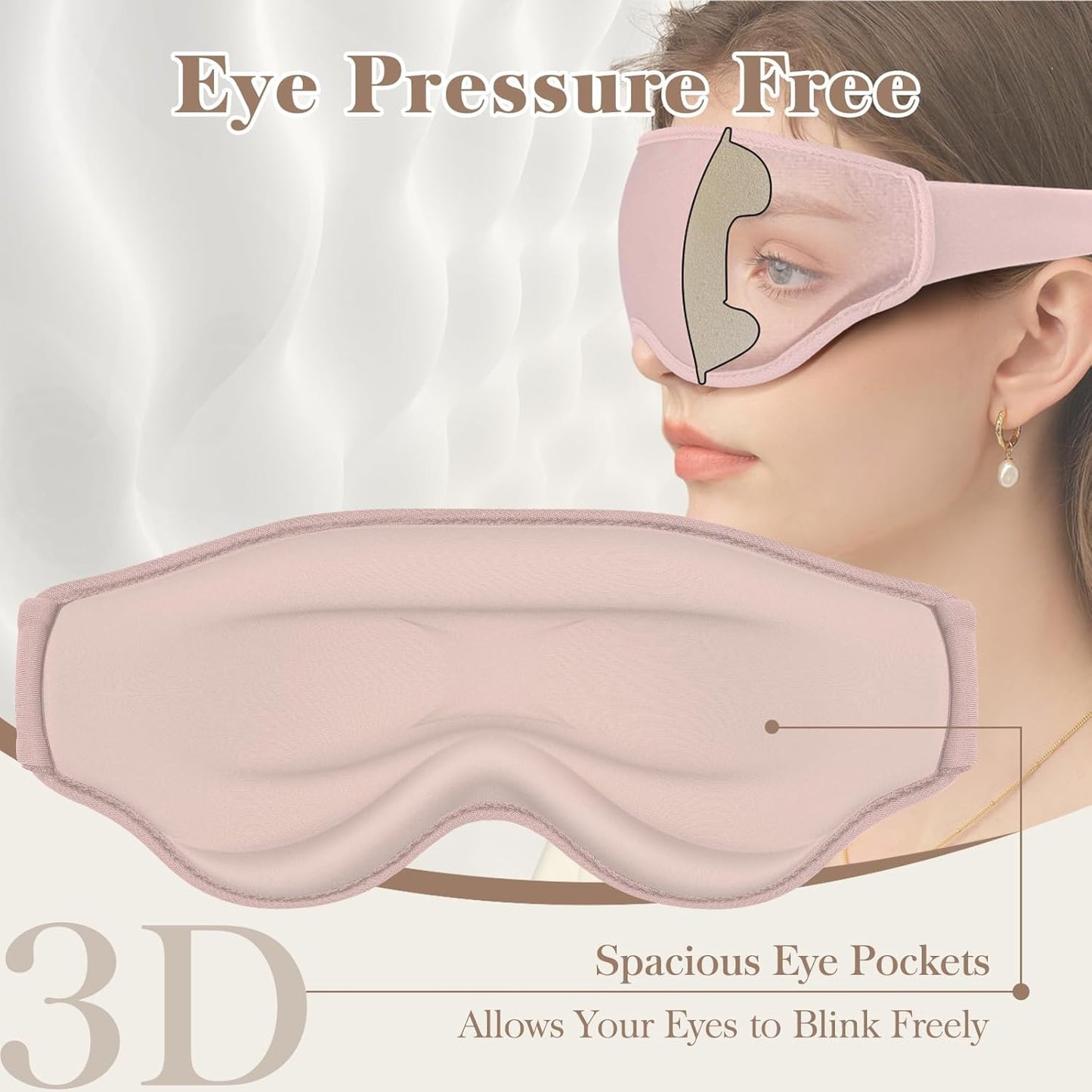 3D Cooling Eye Mask Sleep Mask for Men & Women, 100% Pressure-Free & Light Block-Out Eye Mask for Sleep with Easy Adjustable Strap, Night Eye Cover for Travel, Pink
