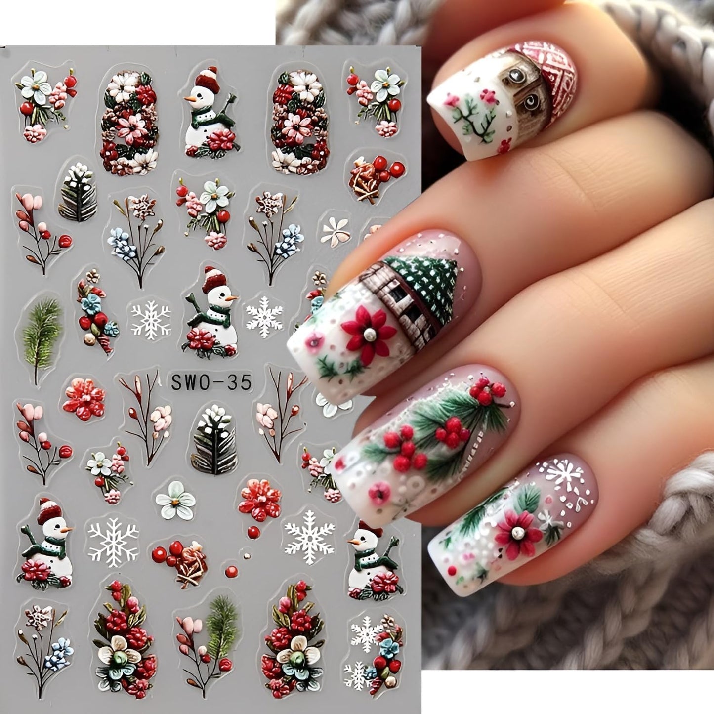 Christmas Nail Art Stickers Decals 5D Embossed Nail Decals Snowman Christmas Tree Snowflake Holiday Nail Stickers for Nail Art Xmas Nails Design Christmas Nails Supplies for Women Girls