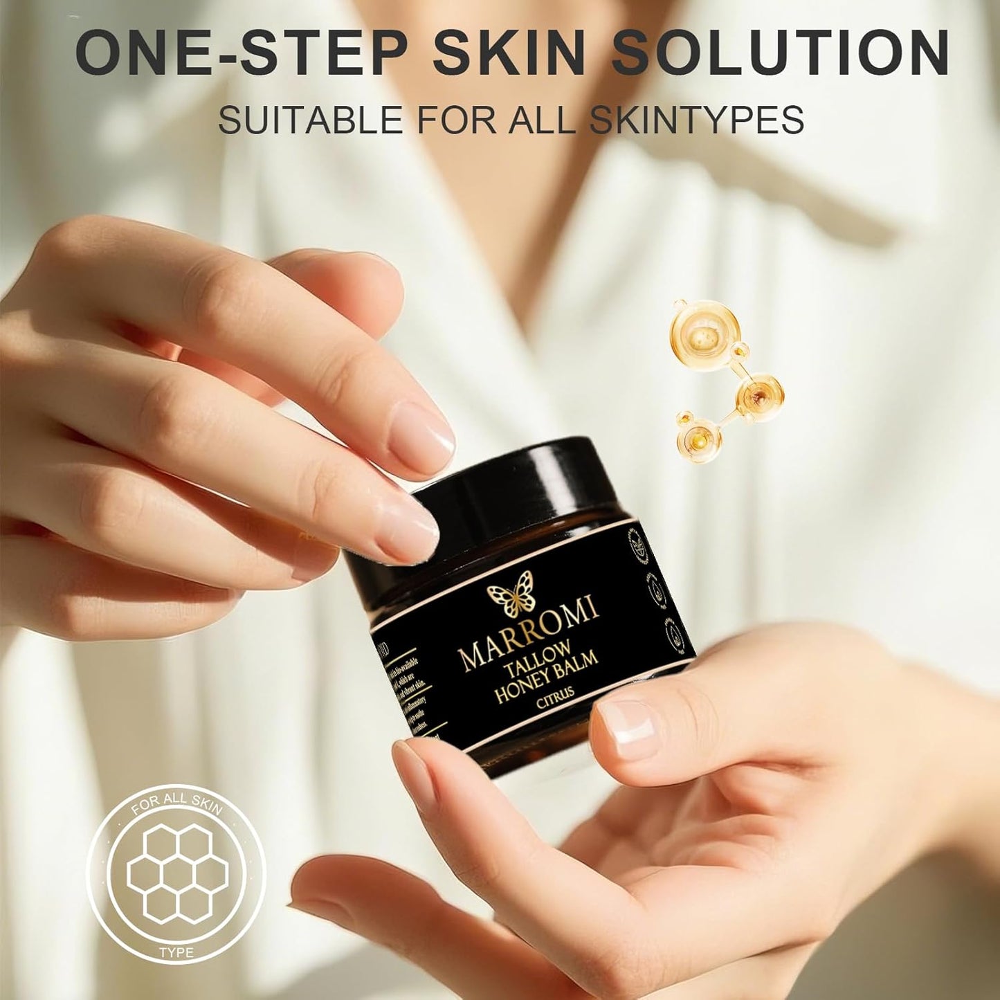 Marromi Beef Tallow for Skin, Tallow Honey Balm, Organic Grass-Fed Beef Tallow Balm with Raw Honey, Natural Soothing Moisturizing (1Pc, 2ounce)