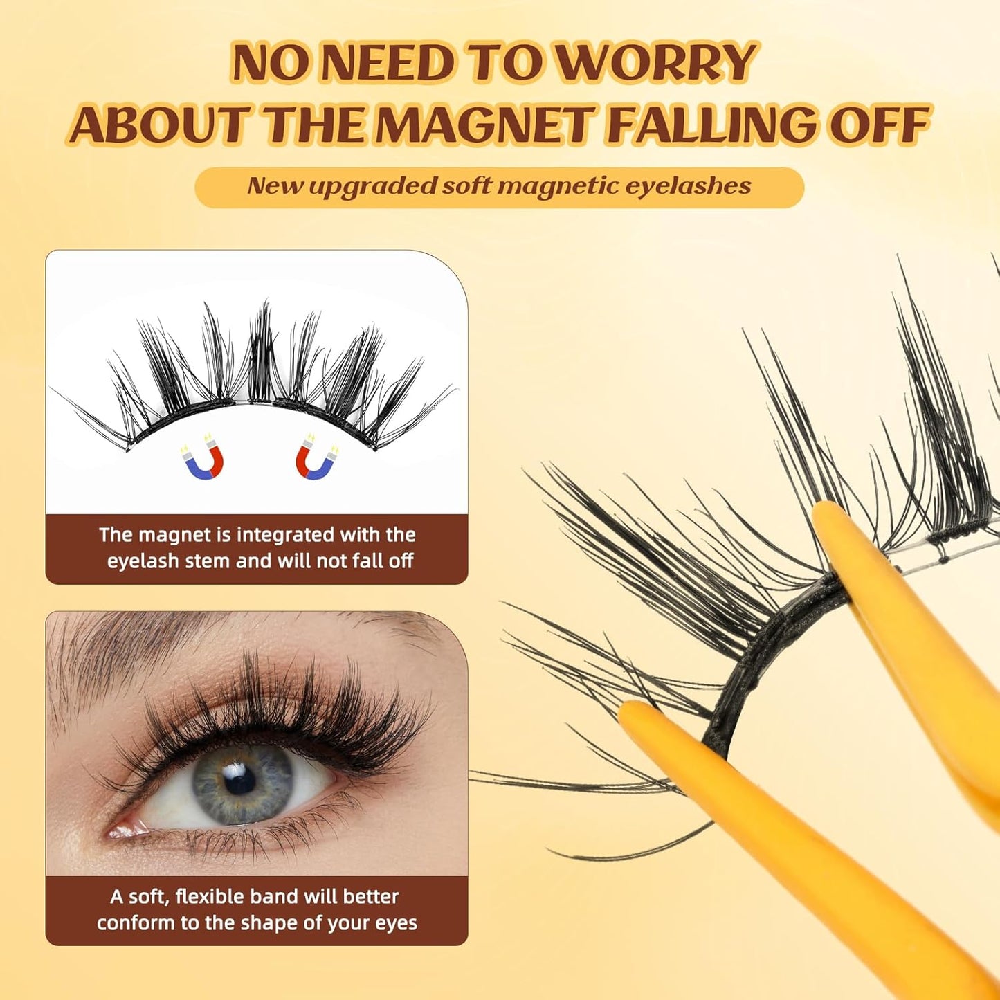 QUEWEL Magnetic Eyelashes, Reusable No Glue Needed Magnetic Eyelashes Kit with Applicator Lash Clusters Kit without Eyeliner So Soft and Easy to Wear and Remove (G-RC-C)