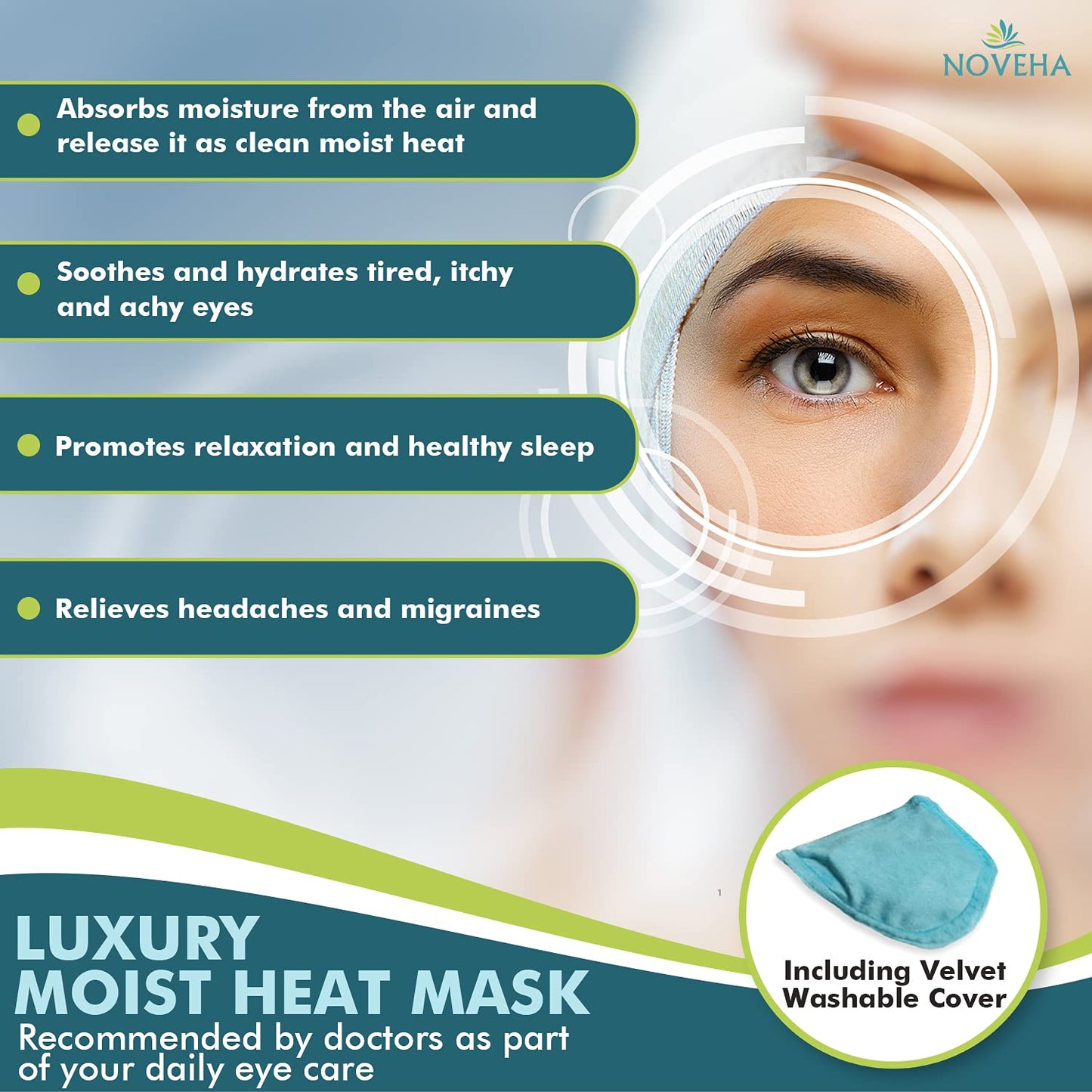 NOVEHA EXPRESS Warm Compress Individual Eye Mask | Moist Hot Technology For Sensitive Dry Eyes - Relieves Stye & Pink Eye - Reusable Heat Water Treatment for Irritated Eyes and Eyelid Lumps