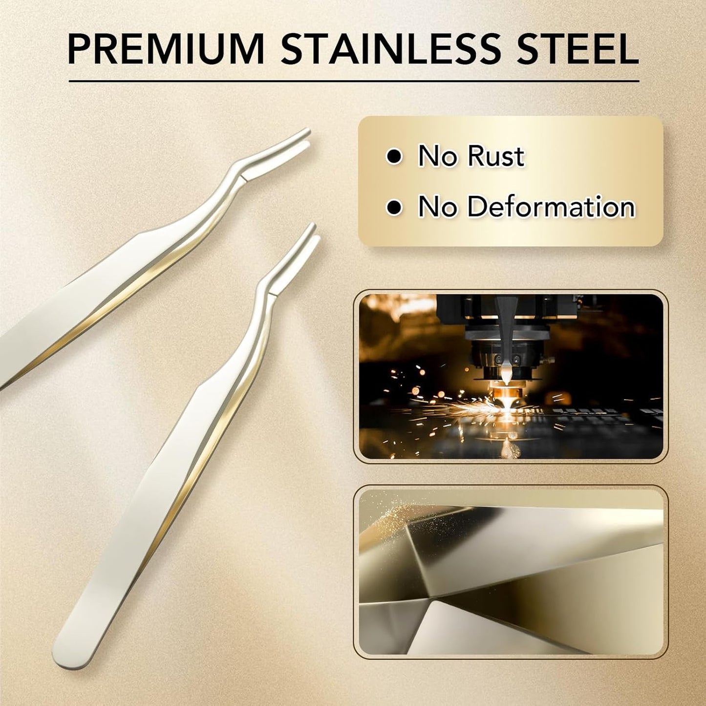 Stainless Steel Lash Applicator Tweezers - Curved Lash Clamper for False Lashes Application and Removal