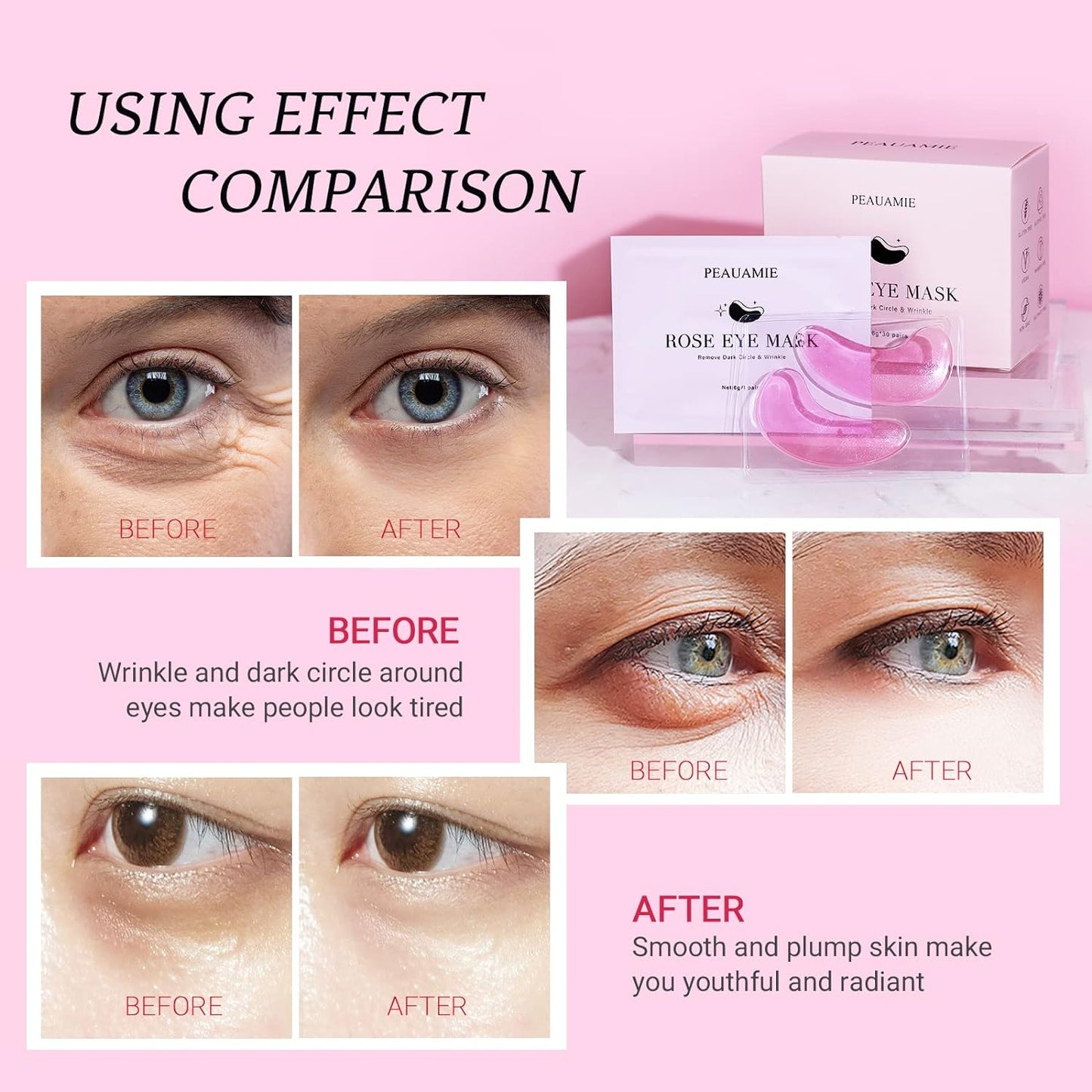 Under Eye Patchs Rose Eye Mask for Dark Circles and Puffiness Wrinkle Eye Bags 30 Pairs