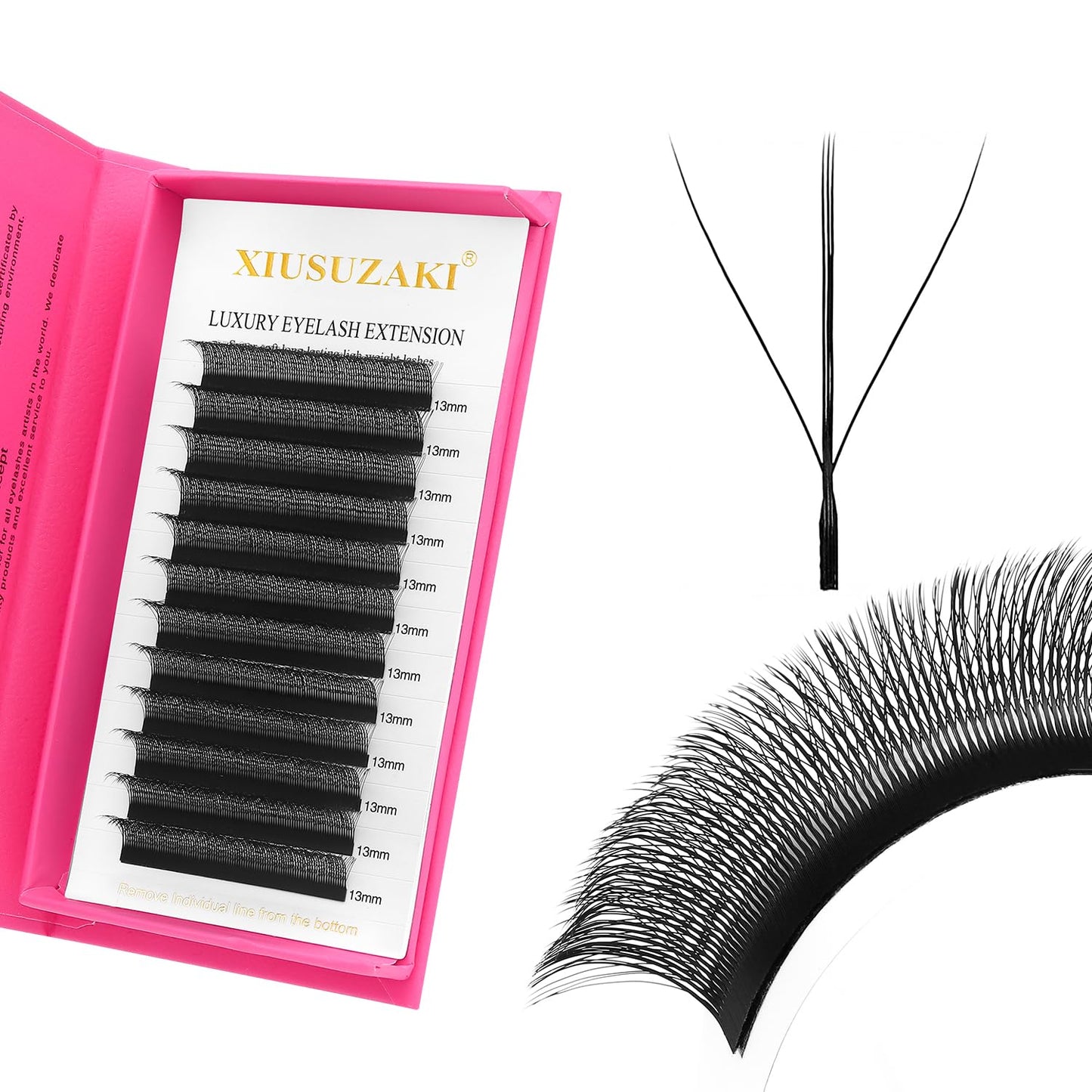 Lash Extensions Three Core Tips 3D Eyelash Extensions W Shape 0.07mm Thickness C Curl 13mm Premade Fans Easy Fan Volume Lashes Matte Black Crisscross(W-3D-Three Core-0.07-C,13mm)