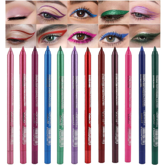 evpct 12Pcs Pink Rose Red Orange Purple Black Silver Blue Red Brown Colored Glitter Eyeliner Eye Liner Pencils Makeup Set for Women Waterproof lapiz delineadores de colores para ojos contra el agua