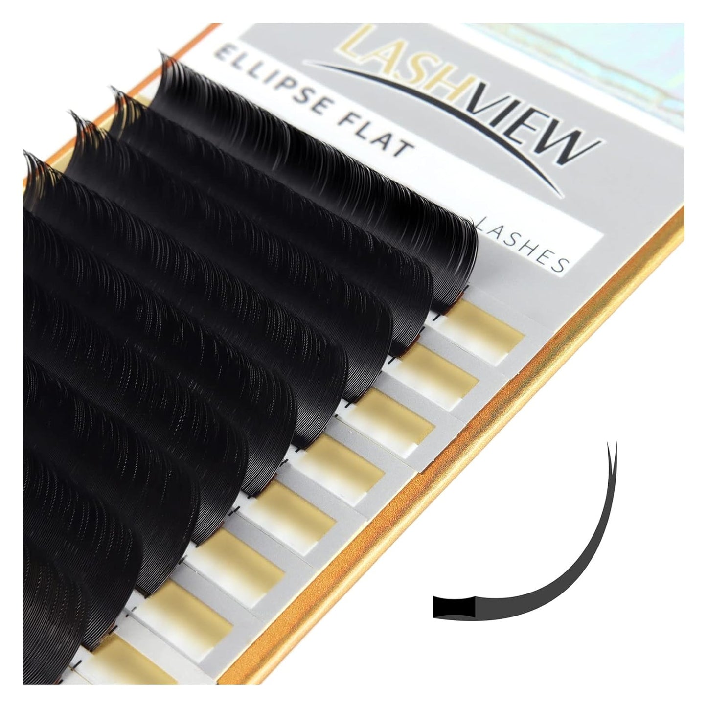 LASHVIEW Eyelash Extensions,Ellipse Flat Eyelash Extensions 0.20mm D Curl 11mm, Black,Individual Lashes,Semi-Permanent Extremely Soft Professional Salon Use