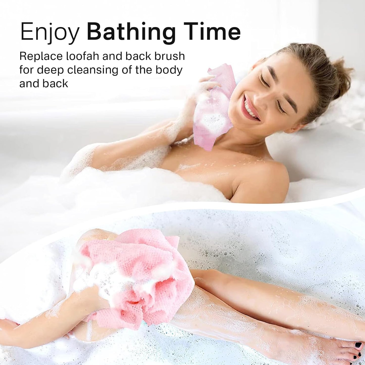 Yiclick Exfoliating Washcloth Towel [3 Pack], Japanese Exfoliating Bath Wash Cloth for Body Exfoliation, Korean Back Scrubber Washer for Shower, African Net Sponge Brush Loofah Exfoliator (Pink)