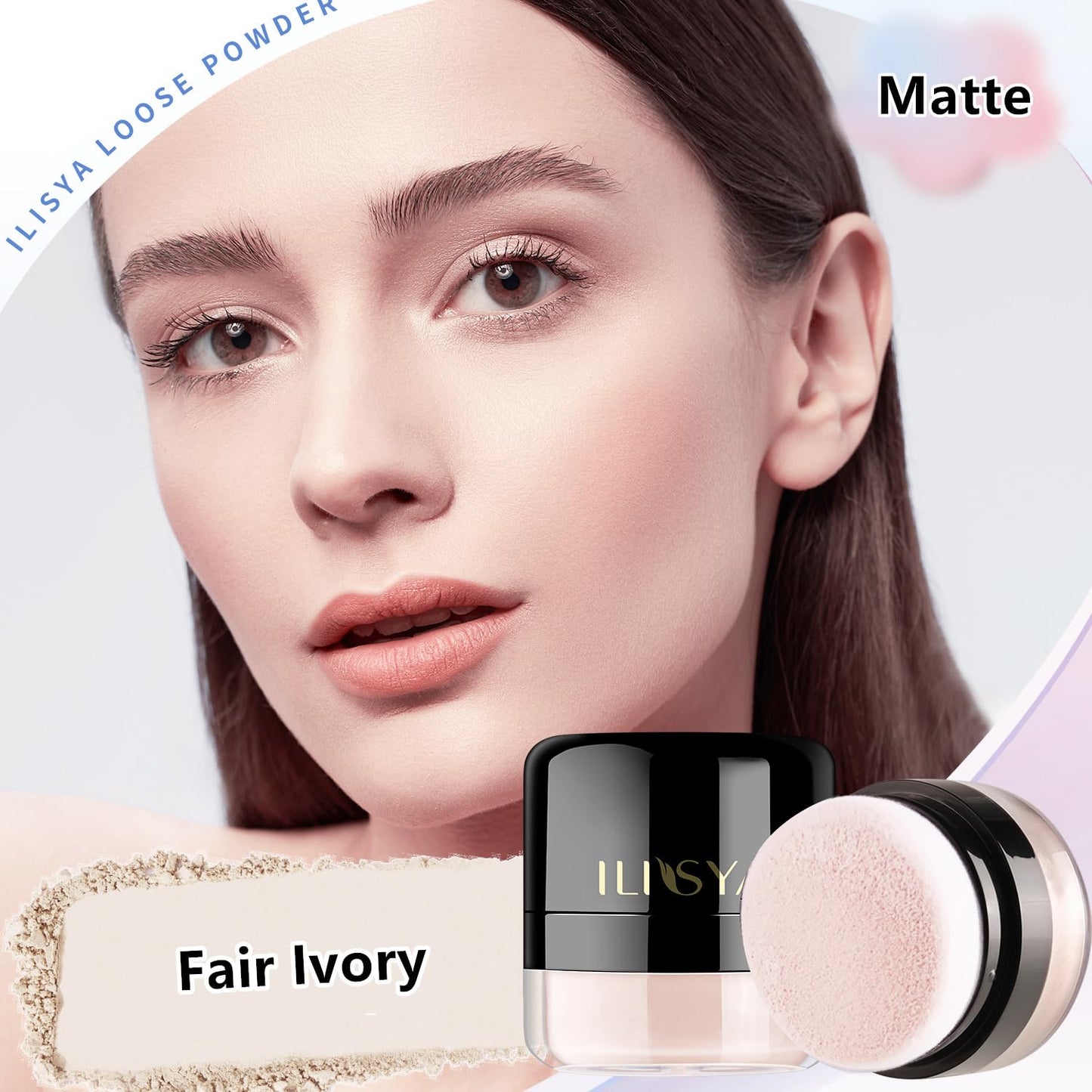 Setting Powder Lightweight Loose Powder Finishing Powder Long-Lasting Face Powder Waterproof with Soft Mushroom Powder Puff & Mirror, Matte Finish,0.28 Oz (Fair Ivory/Matte)