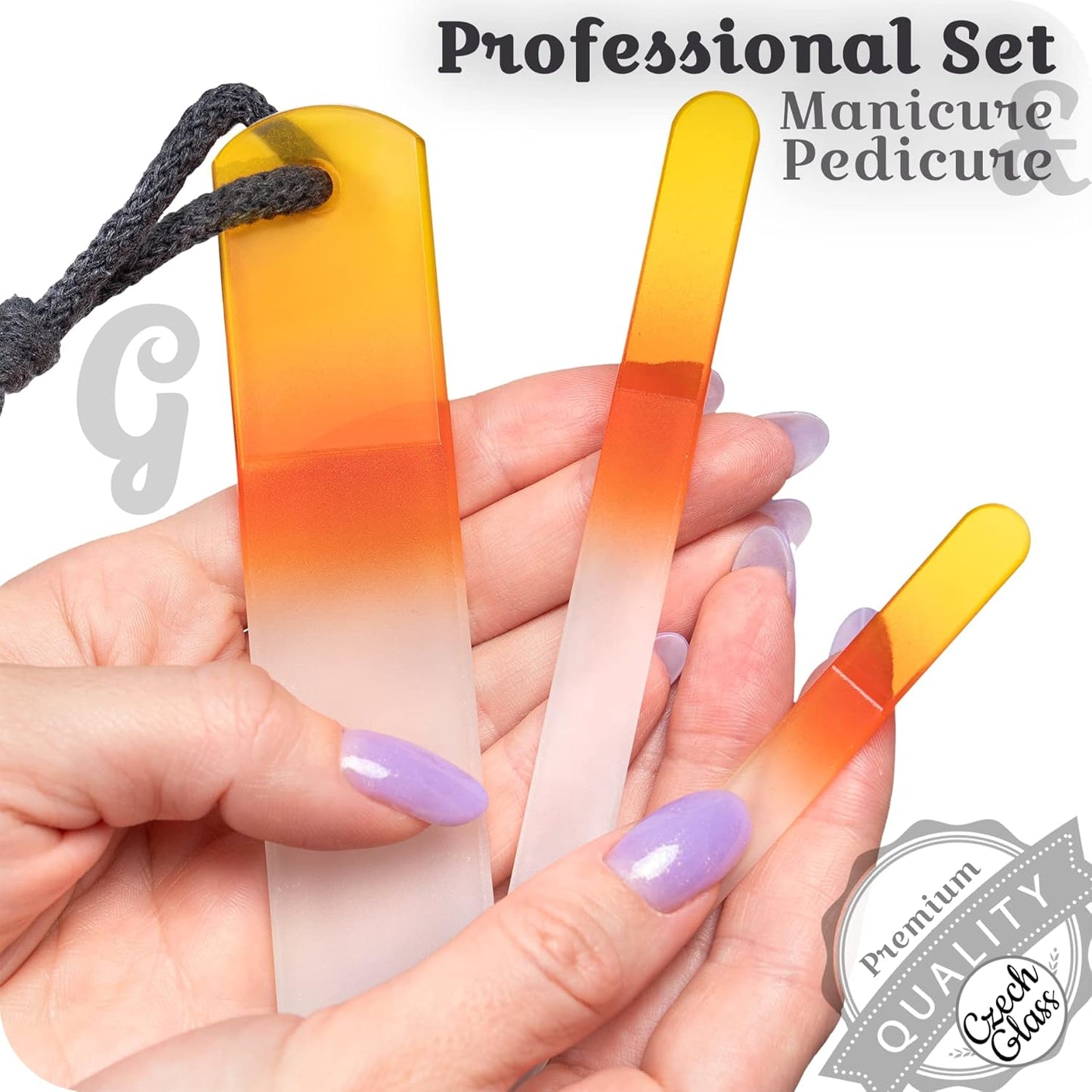 GLADZY Genuine Czech Glass Nail File Set - Callus Remover Foot Rasp, Double Sided Different Grit Surface, Professional Manicure and Pedicure Tools for Natural Nails, Nail Shaper, Ethically Made in EU