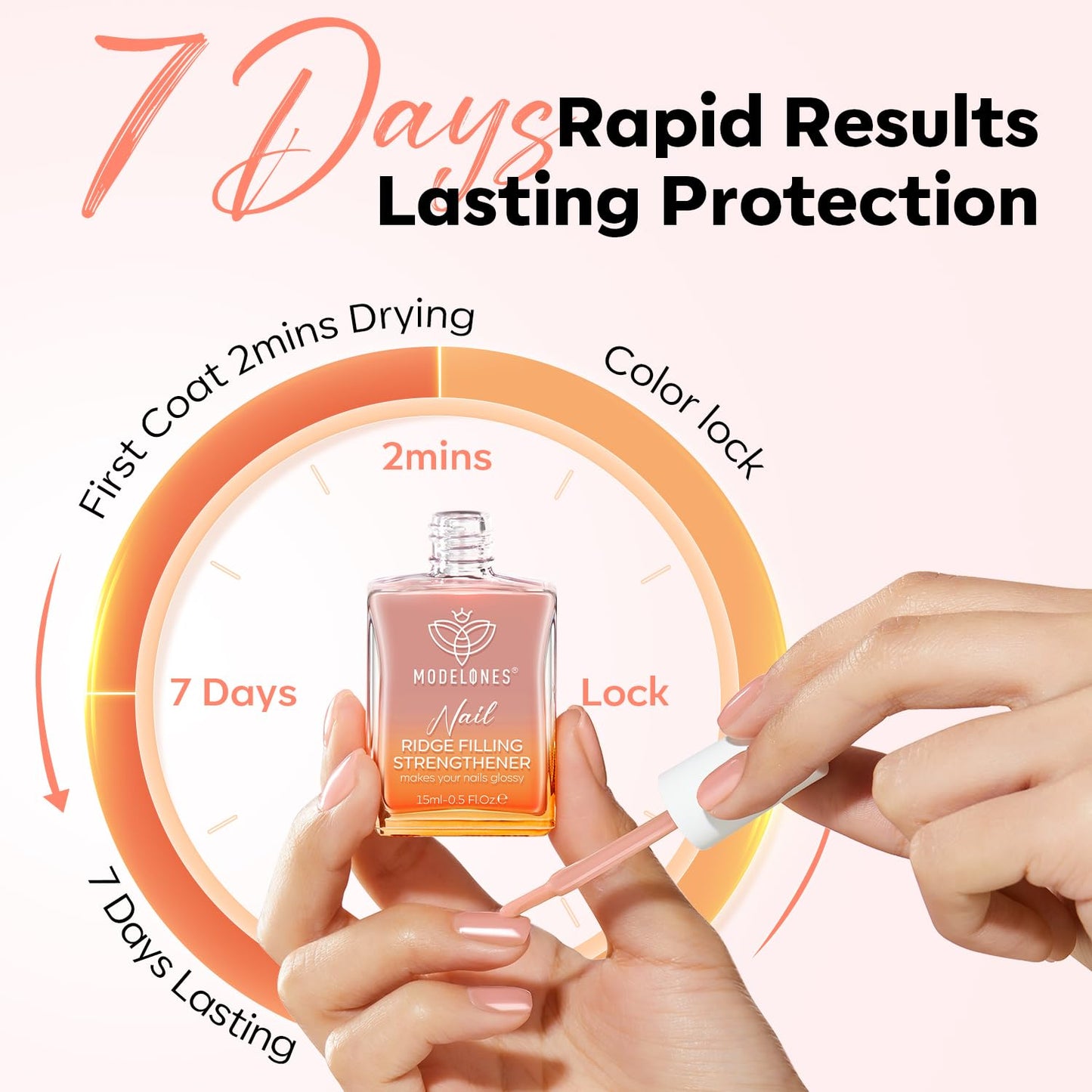 modelones Nail Strengthener and Growth Nail Hardener Extra Strong and Growth Nude Nail Polish Nail Repair for Damaged Nails Strengthening Polish Ridge Filler for Nails 15ml