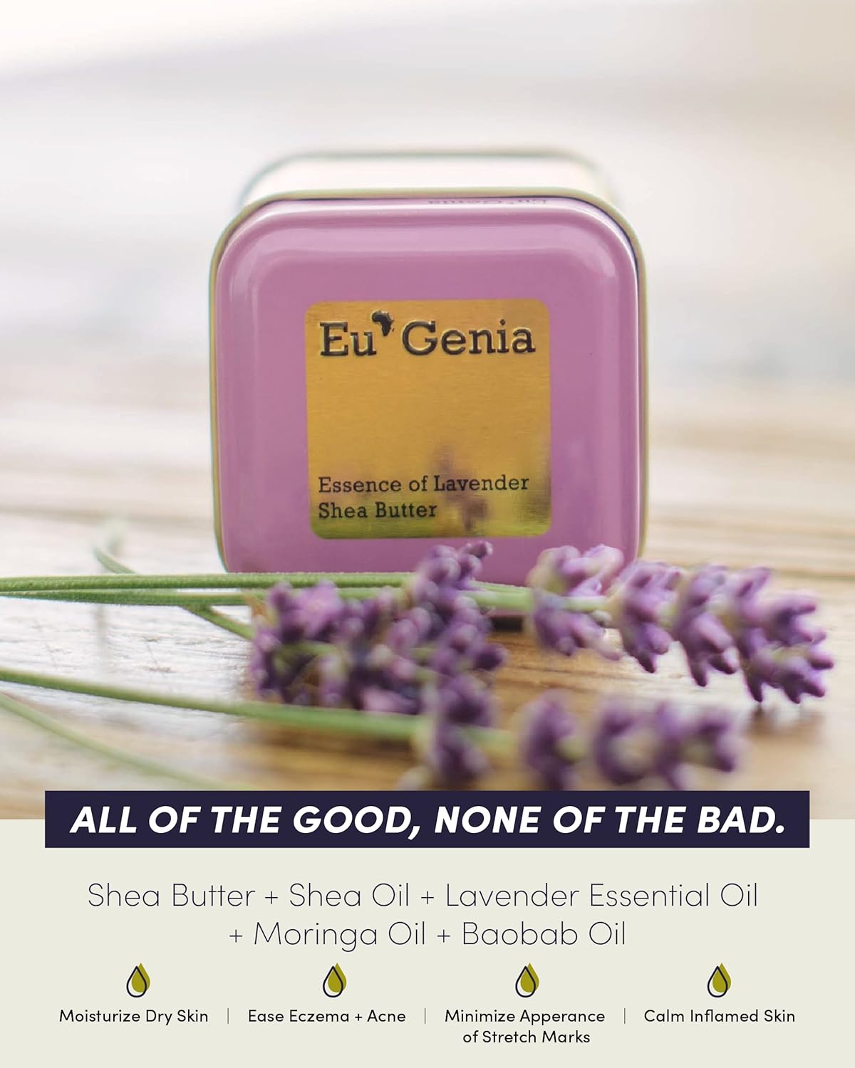 Eu'Genia Pregnancy Formula (Lavender, 12oz), 100% Pure Unrefined Ghanaian Shea, Premium Moisturizer Helps Prevent Stretch Marks, for All Skin & Hair Types