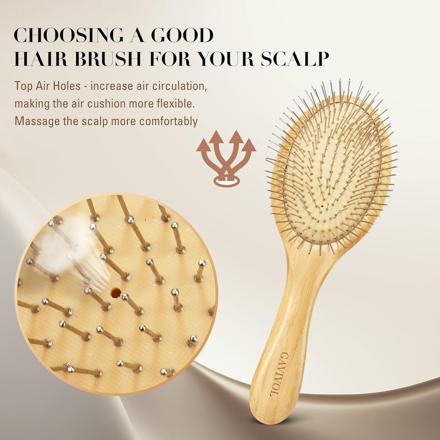 Bamboo Paddle Hairbrush with Steel Bristles for Anti-Static Detangling & Scalp Massage – Wooden Handle Brush for Hair Growth, All Hair Types