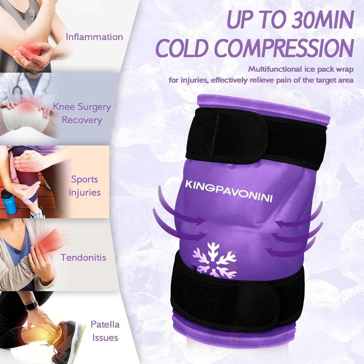 XXL Knee Ice Pack Wrap for After Surgery - Reusable Gel Pack for Injuries, Pain Relief, Swelling, Sports - Large, 2 Pack (Purple)