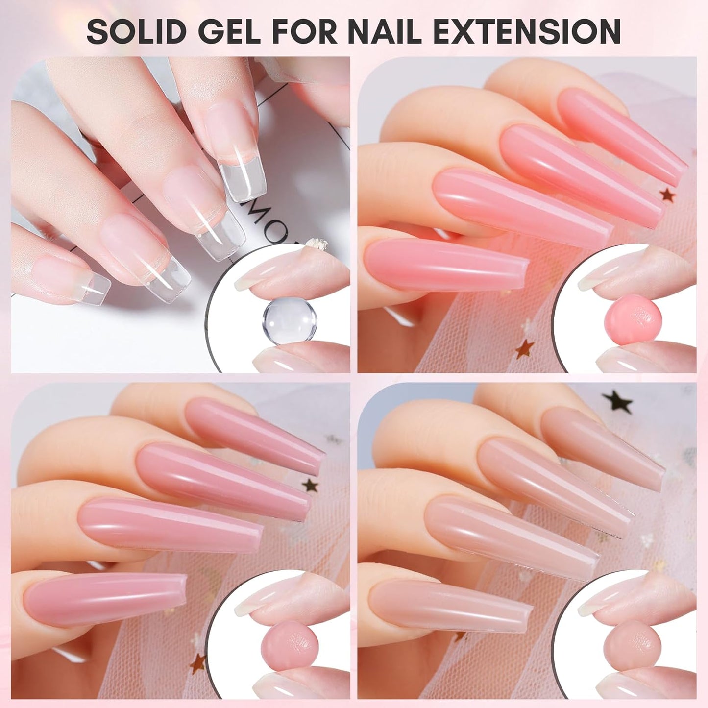 Makartt 3D Nail Gel Art: 3D Sculpting Gel Carving DIY Manicure,Solid Gels Builder for Nails Starter Kit, Clear Nude Pink 4 Colors for Extension, Molding Hard Gels with Silicone Molds Sculpture Brush
