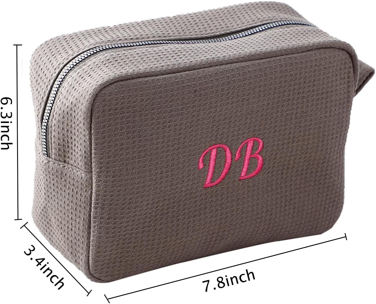 Personalized Embroidered Makeup Bag,Custom Waffle Fabric Cosmetic Pouch for Women, Travel Makeup Pouch (6, Gray)