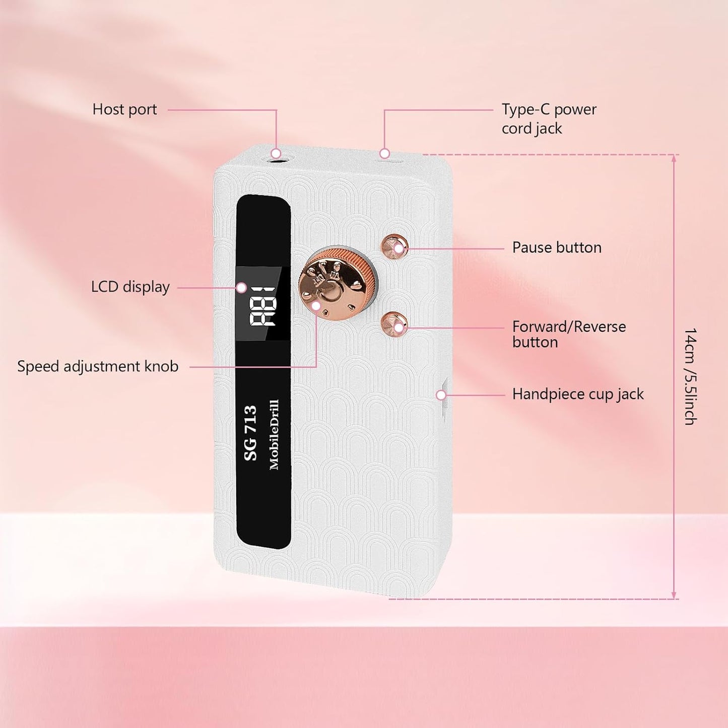 Electric Nail File Professional Kit - 45000RPM Portable Nail Drill Electric File with 11 Bits & Base丨LED Screen丨Ultra-Silent, Rechargeable Nail Drills Machine for Acrylic Nails Gel Polishing (White)